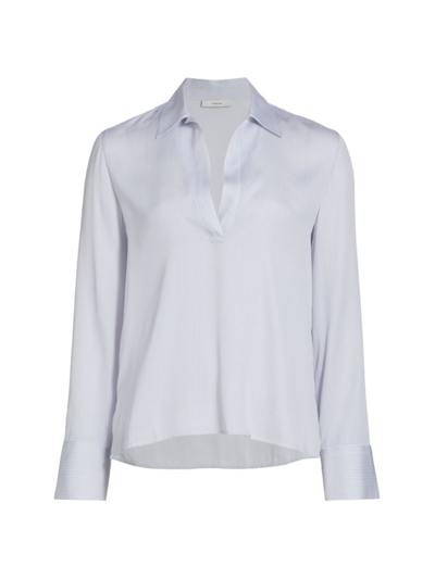 Shop Vince Women's Micro Stripe Silk-blend Shirt In Sky Graphite