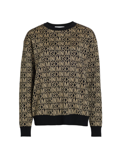 Shop Moschino Women's Logo Virgin Wool-blend Crewneck Sweater In Shiny Gold