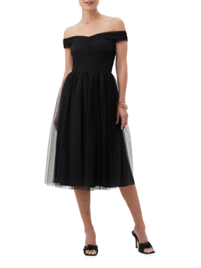 Shop Trina Turk Women's Renai Tulle Off-the-shoulder Midi-dress In Black