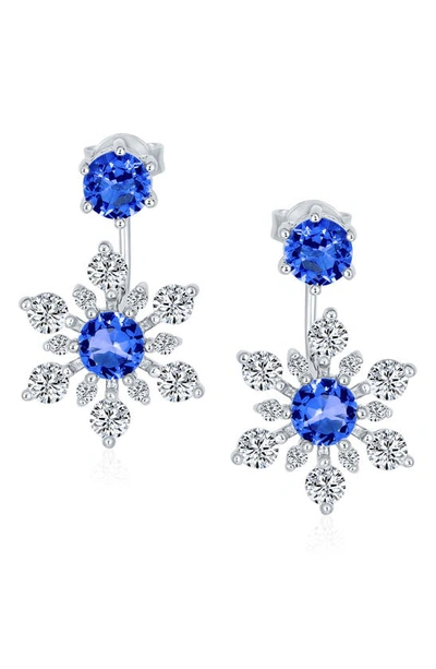 Bling Jewelry Sterling Silver Cz Snowflake Jacket Earrings In Dark Blue