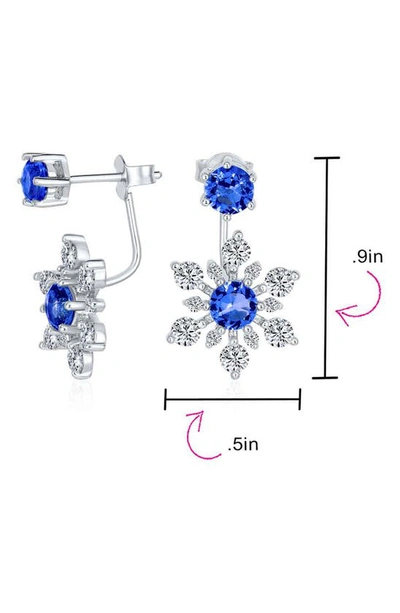 Bling Jewelry Sterling Silver Cz Snowflake Jacket Earrings In Dark Blue