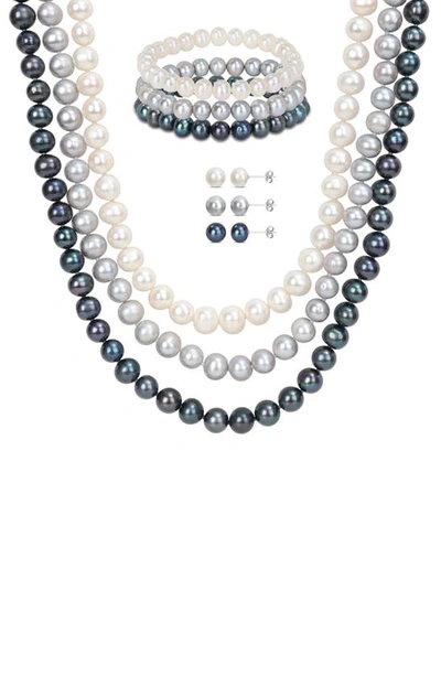 Shop Delmar Tri-tone 7.5–8mm Cultured Freshwater Pearl Necklace, Bracelets & Earrings 7-piece Set In Multicolor