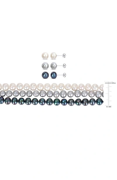 Shop Delmar Tri-tone 7.5–8mm Cultured Freshwater Pearl Necklace, Bracelets & Earrings 7-piece Set In Multicolor