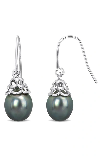 Delmar Sterling Silver 8–8.5mm Cultured Black Tahitian Pearl Drop Earrings In Black