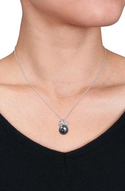 Shop Delmar Cultured Tahitian Pearl & Diamond Pendant Necklace In Black