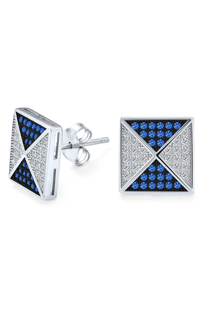 Shop Bling Jewelry Pyramid Cz Stud Earrings In Blue