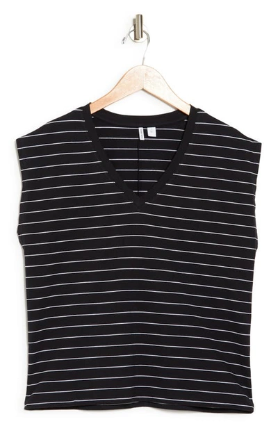 Nordstrom V-neck Cotton T-shirt In Black- White Lauren Stripe