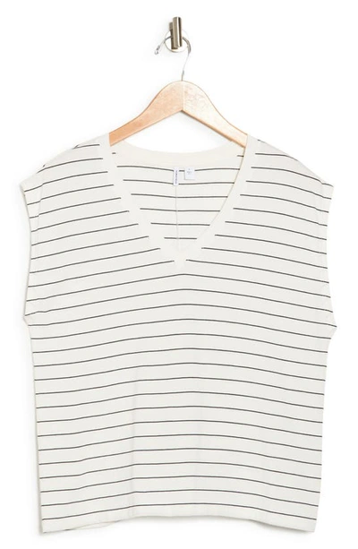 Shop Nordstrom V-neck Pima Cotton T-shirt In Ivory C- Black Lauren Stripe