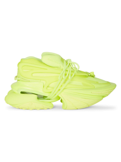 Shop Balmain Men's Unicorn Sneakers In Fluo Yellow