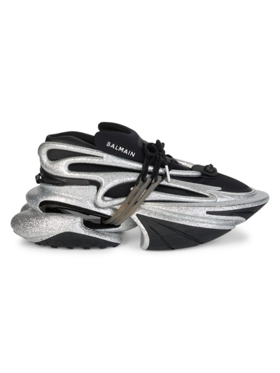 Shop Balmain Men's Unicorn Sneakers In Black Silver