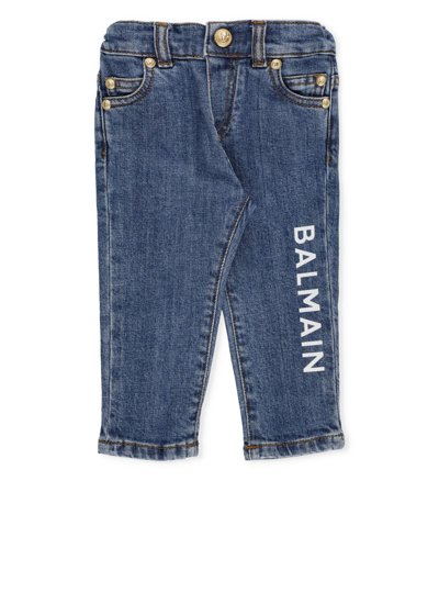 Shop Balmain Logoed Jeans In Blue