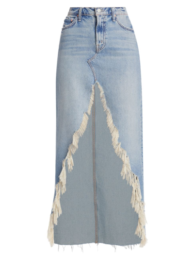 Shop Mother Women's The Ditcher Frayed Denim Maxi Skirt In Aint My First Rodeo