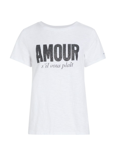 Shop Cinq À Sept Women's Amour Rhinestone Cotton T-shirt In White Black