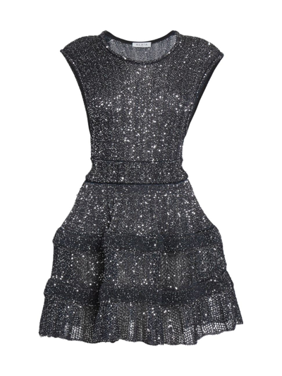 Shop Alaïa Women's Sequin-embellished Fit & Flare Minidress In Marine Argent