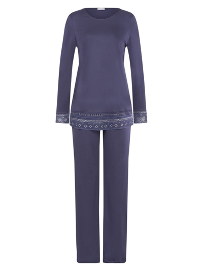 Shop Hanro Women's Jona Long-sleeve 2-piece Pajama Set In Nightshade