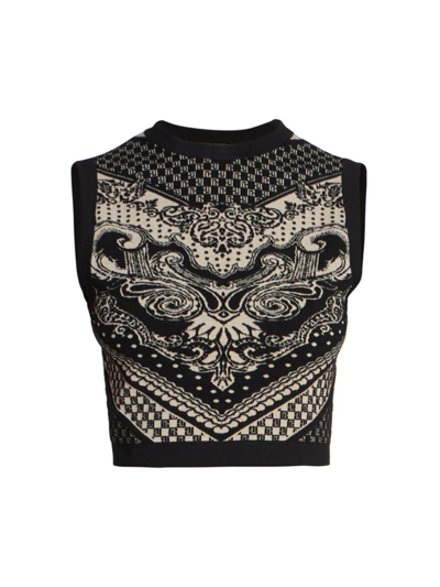 Shop Balmain Women's Paisley & Monogram Sleeveless Crop Top In Ivory Black