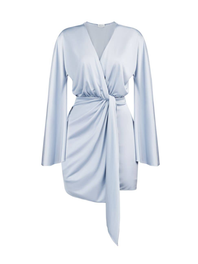 Shop Halston Women's Kiko Draped Long-sleeve Jersey Minidress In Shale Blue