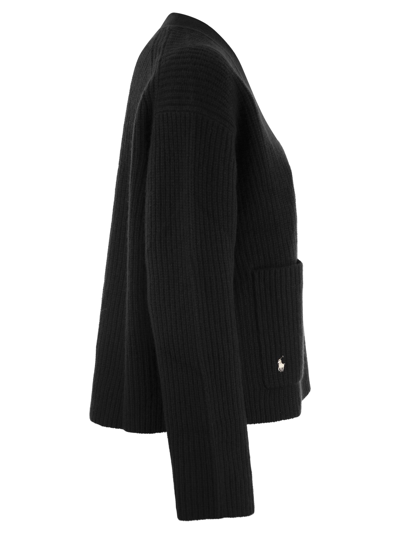 Shop Polo Ralph Lauren Ribbed Wool And Cashmere Cardigan In Black