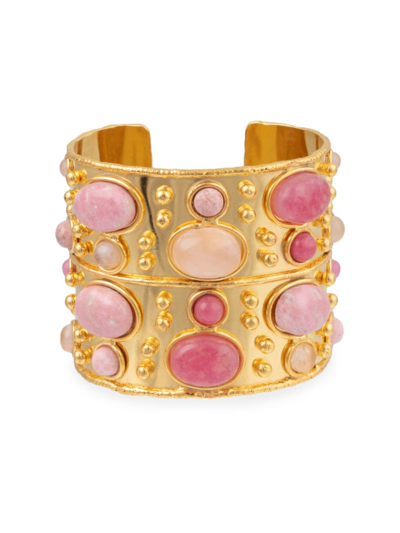 Shop Sylvia Toledano Women's Byzance 22k-gold-plated & Pink Jade Cuff In Yellow Gold