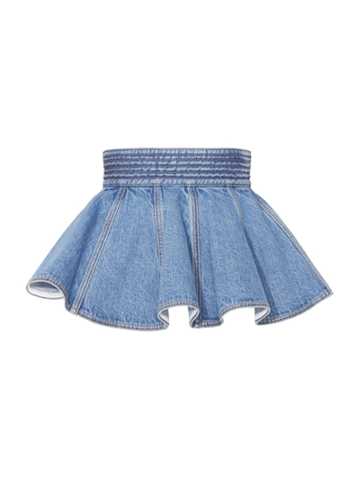 Shop Alaïa Women's Pleated Denim Peplum Belt In Bleu Vintage