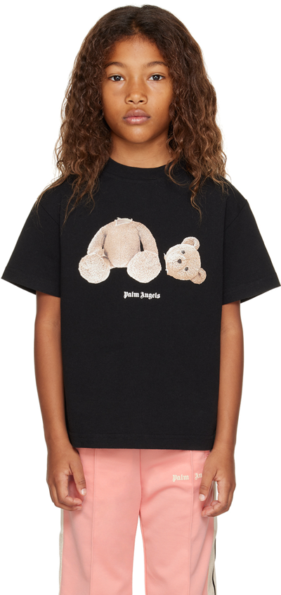 Shop Palm Angels Kids Black Bear T-shirt In Black Brown