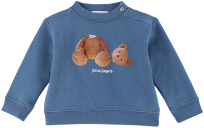 Shop Palm Angels Baby Blue Pa Bear Sweatshirt In Blue Brown