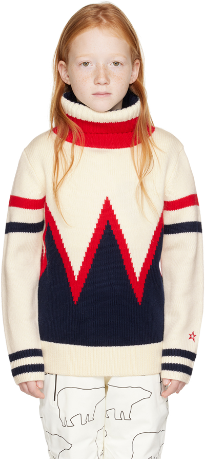Shop Perfect Moment Kids Off-white Alpine Turtleneck In Snow White/ Navy