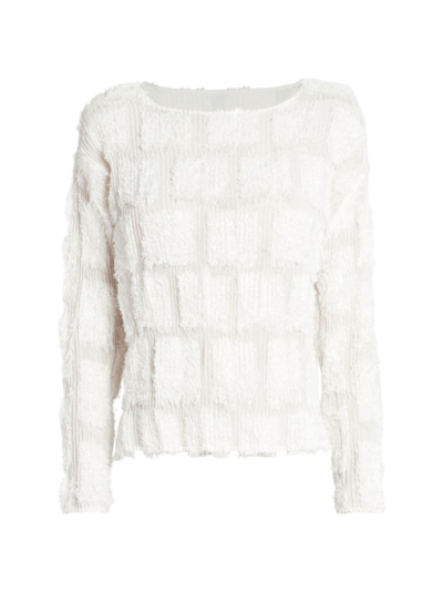Shop Issey Miyake Women's Fuzzy Pleats Long-sleeve Blouse In Off White