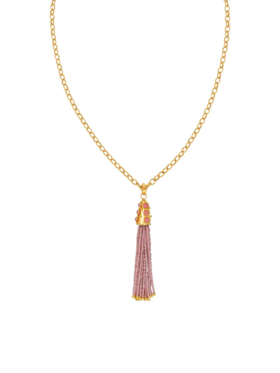Shop Sylvia Toledano Women's Gio 22k-gold-plated & Pink Jade Tassel Pendant Necklace In Yellow Gold