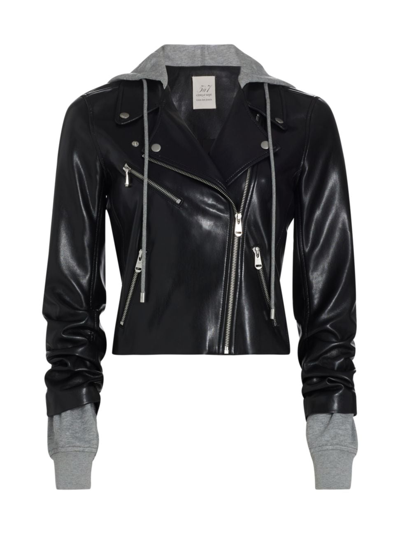 Shop Cinq À Sept Women's Evie Faux Leather Hooded Moto Jacket In Black Heather Grey