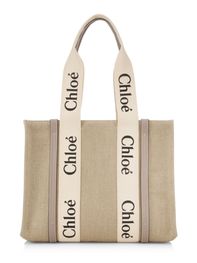 Shop Chloé Women's Medium Woody Tote Bag In Musk Grey