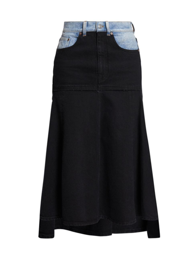 Shop Victoria Beckham Women's Contrast Denim Midi-skirt In Contrast Wash