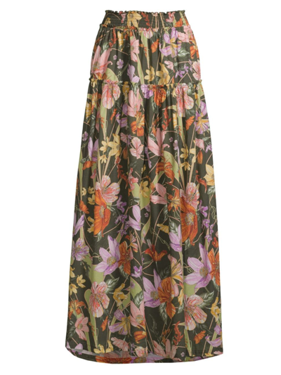 Shop Agua Bendita Women's Jenna Vitreo Cotton Floral Maxi Skirt In Neutral