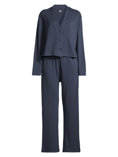Shop Lunya Women's Slumberknit Long Sleeve Shirt & Pants Pajama Set In Deep Blue