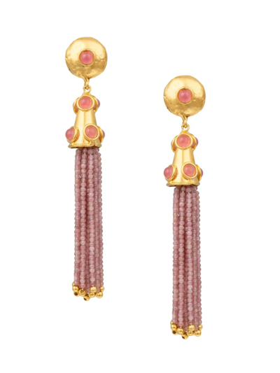 Shop Sylvia Toledano Women's Gio 22k-gold-plated & Pink Jade Clip-on Tassel Earrings In Yellow Gold