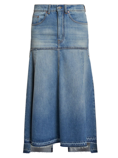 Shop Victoria Beckham Women's High-low Denim Maxi Skirt In Vintage Wash Mid