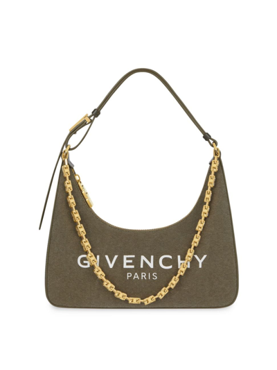 Shop Givenchy Women's Small Moon Cut Out Bag In Canvas With Chain In Dark Khaki