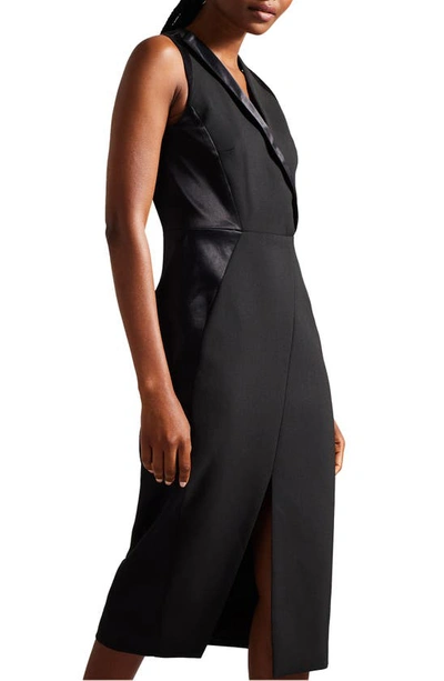 Shop Ted Baker Ariaald Mixed Media Sleeveless Faux Wrap Dress In Black