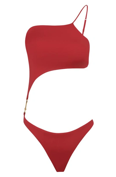 Shop Vix Swimwear Sienna Deise Solid Cutout One-shoulder One-piece Swimsuit In Red