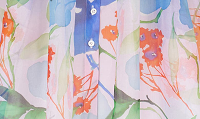 Shop Carolina Herrera Floral Contrast Belt Silk Shirtdress In Blush Multi