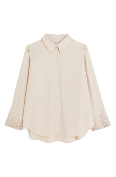 Shop River Island Hotfix Crystal Cuff Satin Button-up Shirt In Ivory