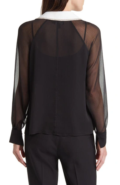 Shop Ted Baker Chayse Beaded Collar Chiffon Button-up Shirt In Black