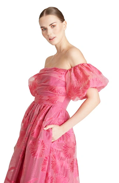 Shop ml Monique Lhuillier Floral Off The Shoulder Organza Ballgown In Pink Sapphire