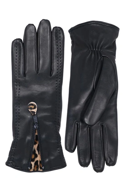 Shop Nicoletta Rosi Cashmere Lined Leather Gloves In Black/ Animalier