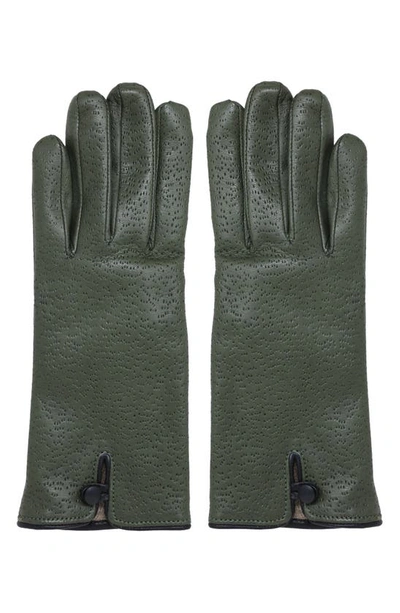 Shop Nicoletta Rosi Cashmere Lined Leather Gloves In Olive Green