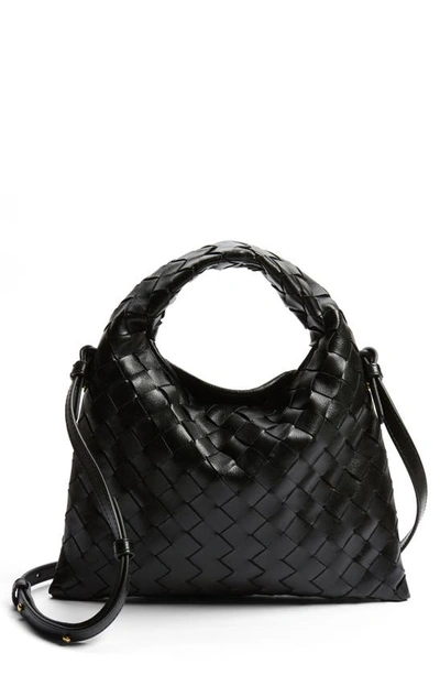 Shop Bottega Veneta Mini Hop Intrecciato Leather Hobo Bag In Black Brass/ Black