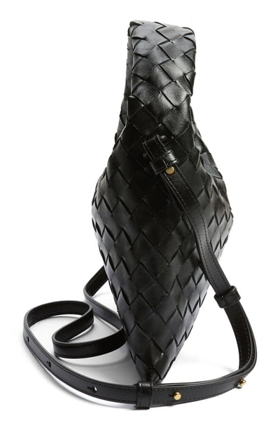 Shop Bottega Veneta Mini Hop Intrecciato Leather Hobo Bag In Black Brass/ Black