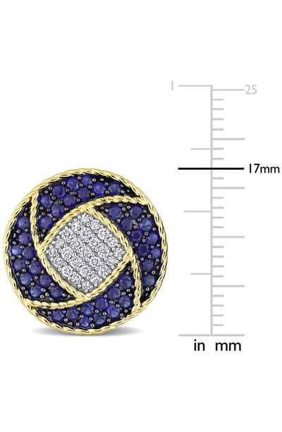 Shop Delmar 18k Gold Plated Sterling Silver Lab Created Sapphire & Diamond Cuff Links In Blue
