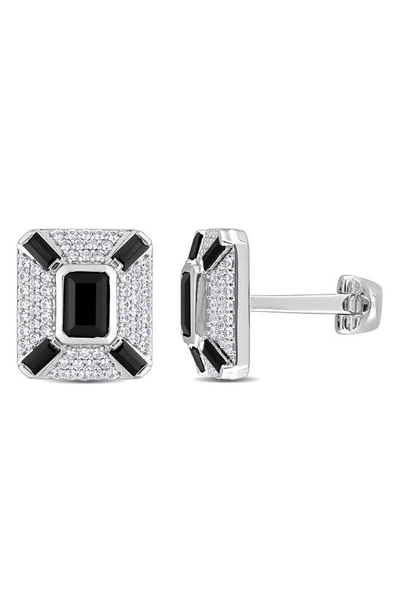 Shop Delmar Sterling Silver Jewel Embellished Cufflinks In Black
