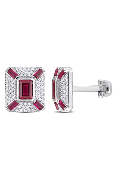 Shop Delmar Sterling Silver Jewel Embellished Cufflinks In Red